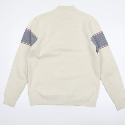 Marks and Spencer Men's Beige 1/2 Zip Cotton Blend Jumper M