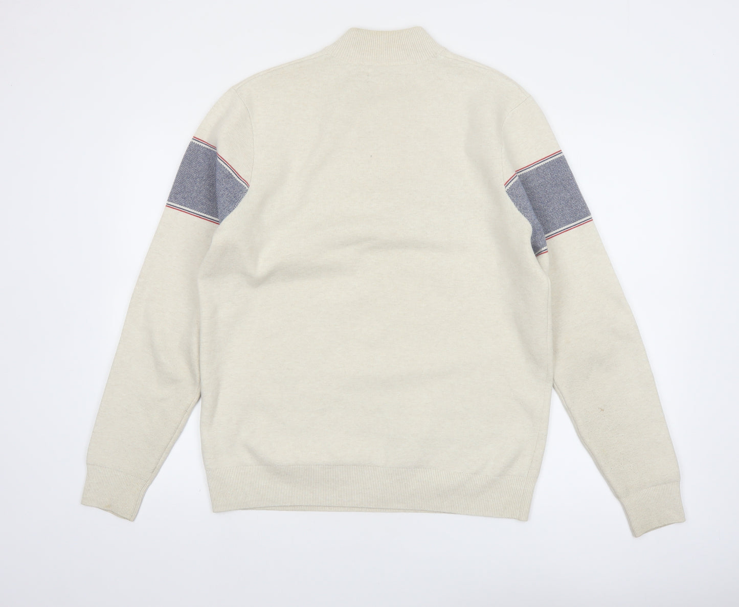 Marks and Spencer Men's Beige 1/2 Zip Cotton Blend Jumper M