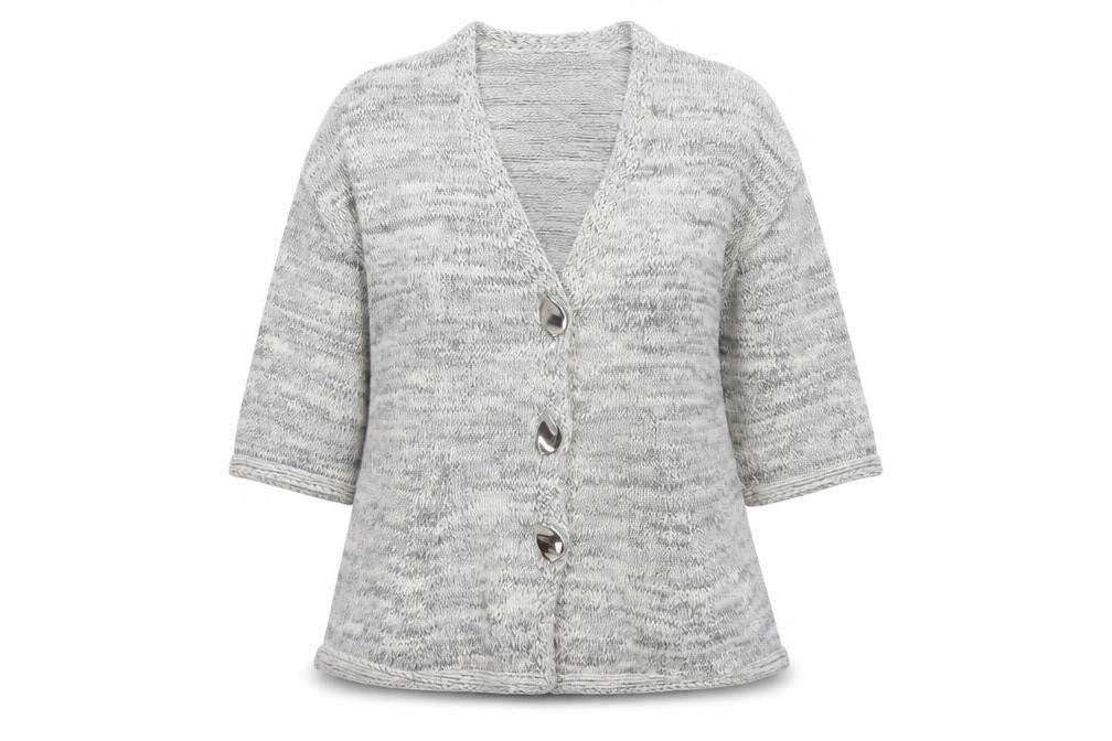 Front view of Marks & Spencer women’s grey knit 3/4 sleeve cardigan m