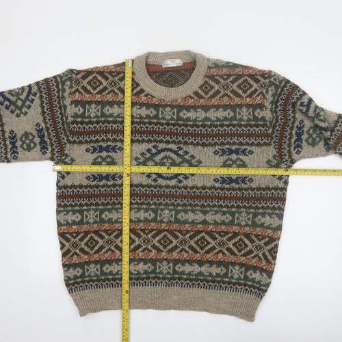 Marks and Spencer Men’s Beige Fair Isle Knit Jumper L Wool Retro Pullover