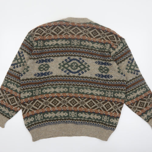 Marks and Spencer Men’s Beige Fair Isle Knit Jumper L Wool Retro Pullover