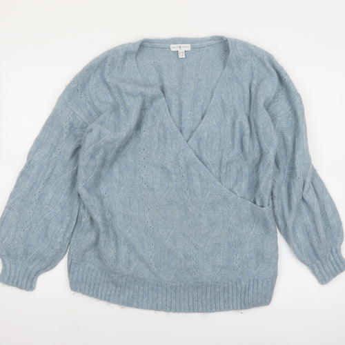Envie de Fraise Women Blue Cable-Knit Wrap Jumper Size 10/12
