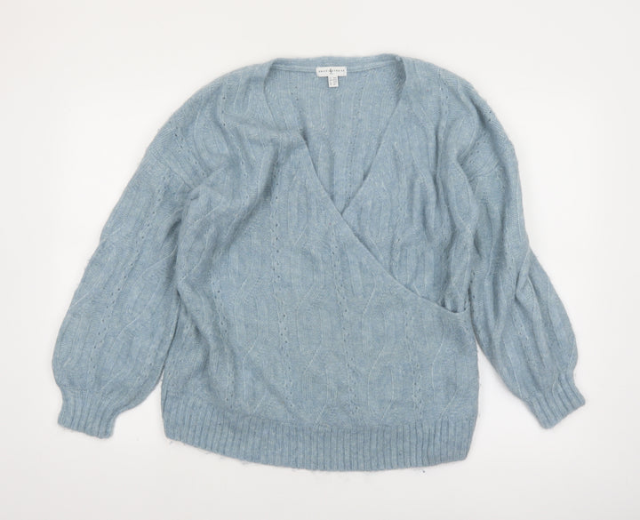 Envie de Fraise Women Blue Cable-Knit Wrap Jumper Size 10/12