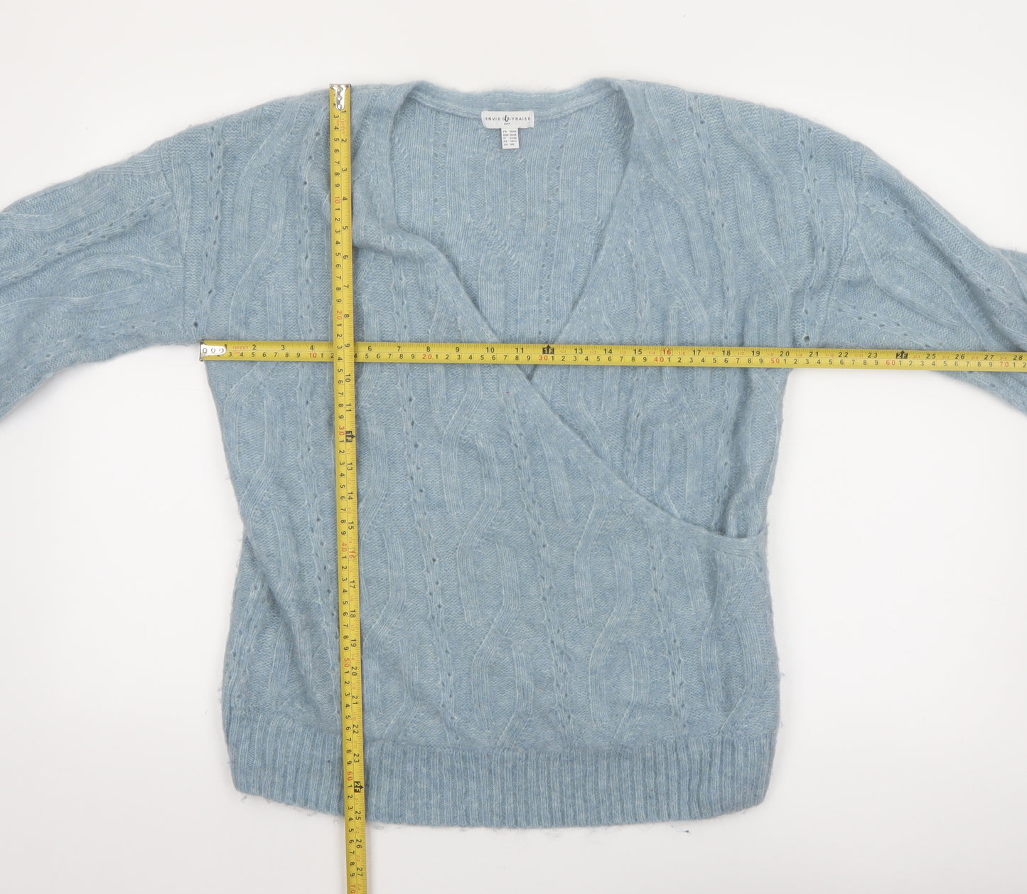 Envie de Fraise Women Blue Cable-Knit Wrap Jumper Size 10/12