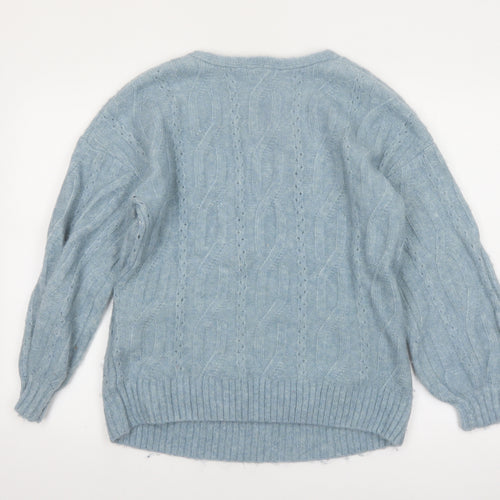 Envie de Fraise Women Blue Cable-Knit Wrap Jumper Size 10/12