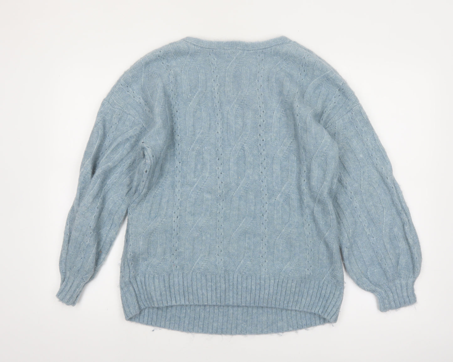 Envie de Fraise Women Blue Cable-Knit Wrap Jumper Size 10/12