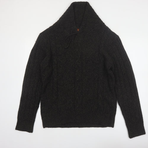 No Fear Men’s Black Cable-Knit Roll Neck Pullover Jumper Size L