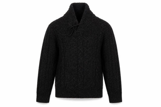 Front view of No Fear Men’s Black Cable-Knit Roll Neck jumper, size L