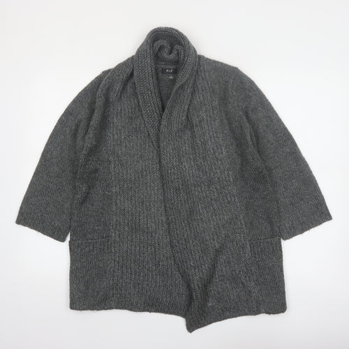 F&F Women's Grey Acrylic Knit Cardigan Size 12 Open Front Long Sleeve