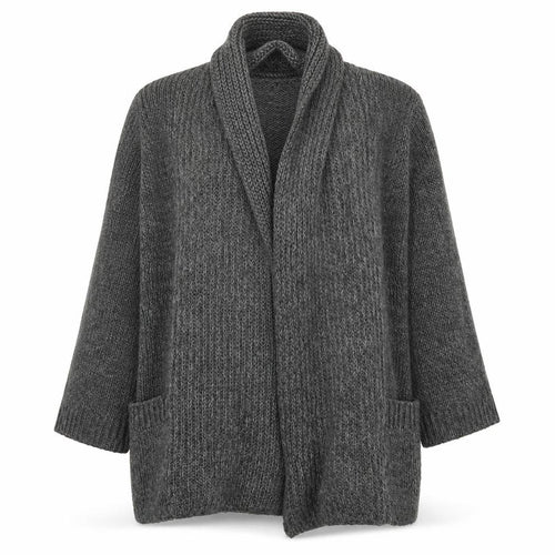 F&F Women's Grey Acrylic Knit Cardigan Size 12 Open Front Long Sleeve