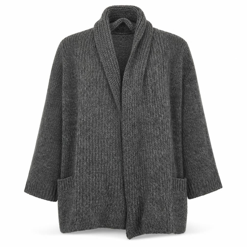 F&F Women's Grey Acrylic Knit Cardigan Size 12 Open Front Long Sleeve