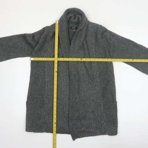F&F Women's Grey Acrylic Knit Cardigan Size 12 Open Front Long Sleeve