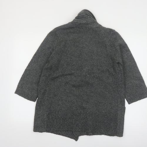 F&F Women's Grey Acrylic Knit Cardigan Size 12 Open Front Long Sleeve