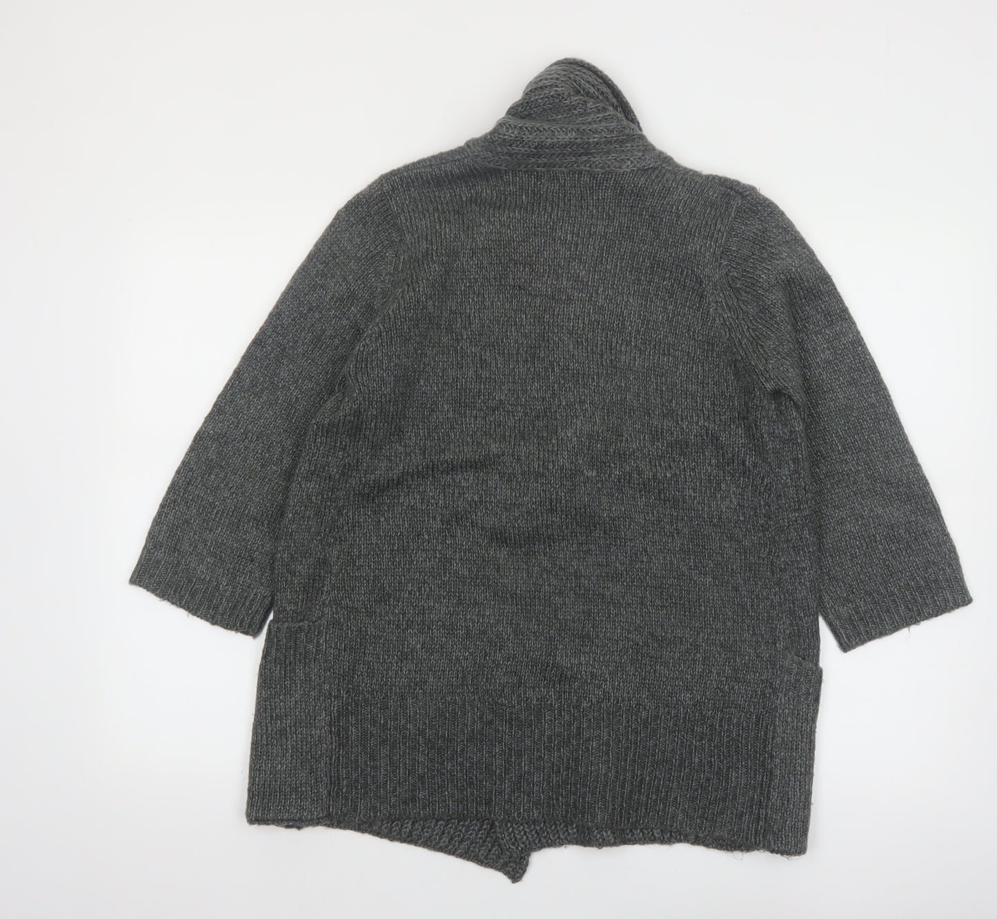 F&F Women's Grey Acrylic Knit Cardigan Size 12 Open Front Long Sleeve