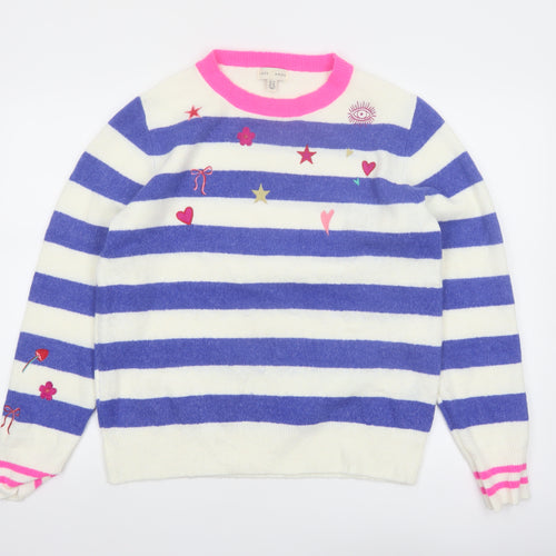 Love & Roses Women Blue Striped Embroidered Pullover Jumper Size 12