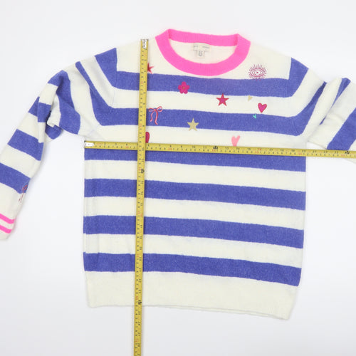 Love & Roses Women Blue Striped Embroidered Pullover Jumper Size 12