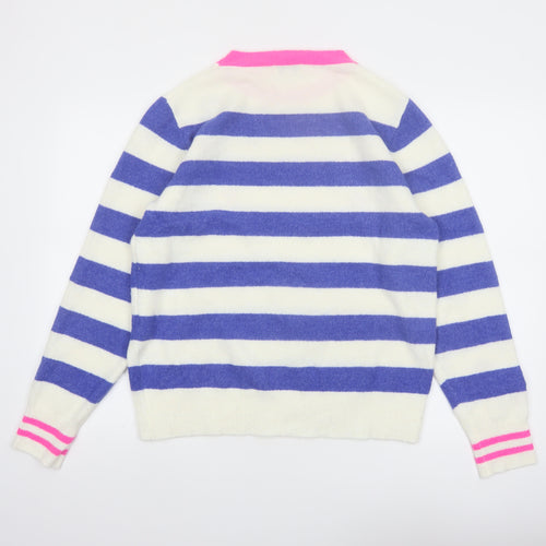 Love & Roses Women Blue Striped Embroidered Pullover Jumper Size 12