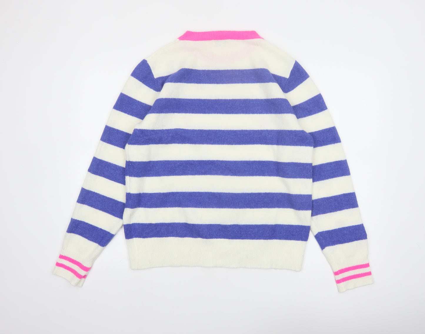Love & Roses Women Blue Striped Embroidered Pullover Jumper Size 12