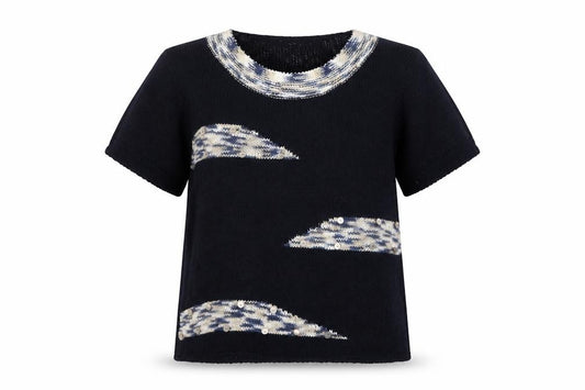 Front view of Anne Smith women’s black sequin short sleeve knit jumper l/xl
