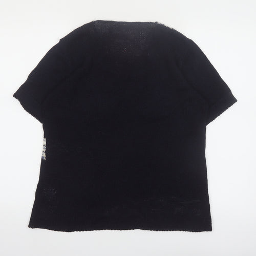 Anne Smith Womens Black Sequin Short Sleeve Knit Pullover Jumper L/XL