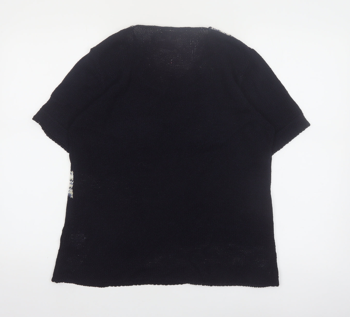 Anne Smith Womens Black Sequin Short Sleeve Knit Pullover Jumper L/XL