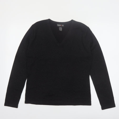 Style & Co Women's Black V-Neck Long Sleeve Pullover Jumper Size S