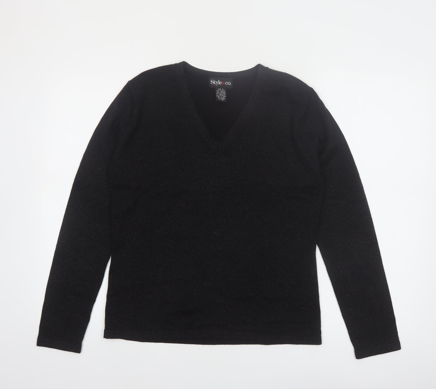 Style & Co Women's Black V-Neck Long Sleeve Pullover Jumper Size S