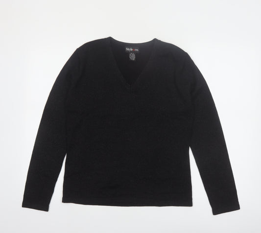 Style & Co Women's Black V-Neck Long Sleeve Pullover Jumper Size S