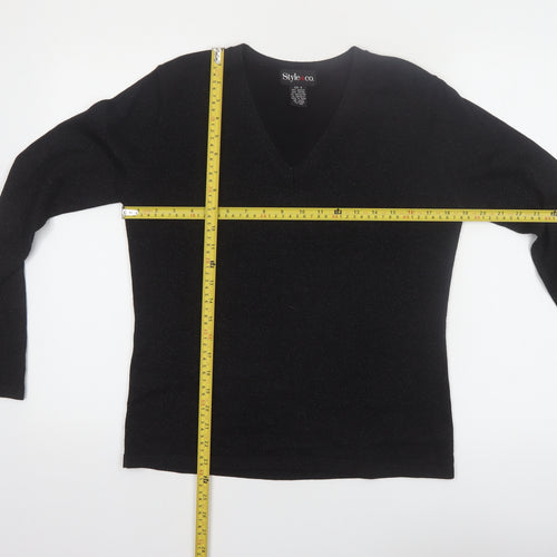 Style & Co Women's Black V-Neck Long Sleeve Pullover Jumper Size S