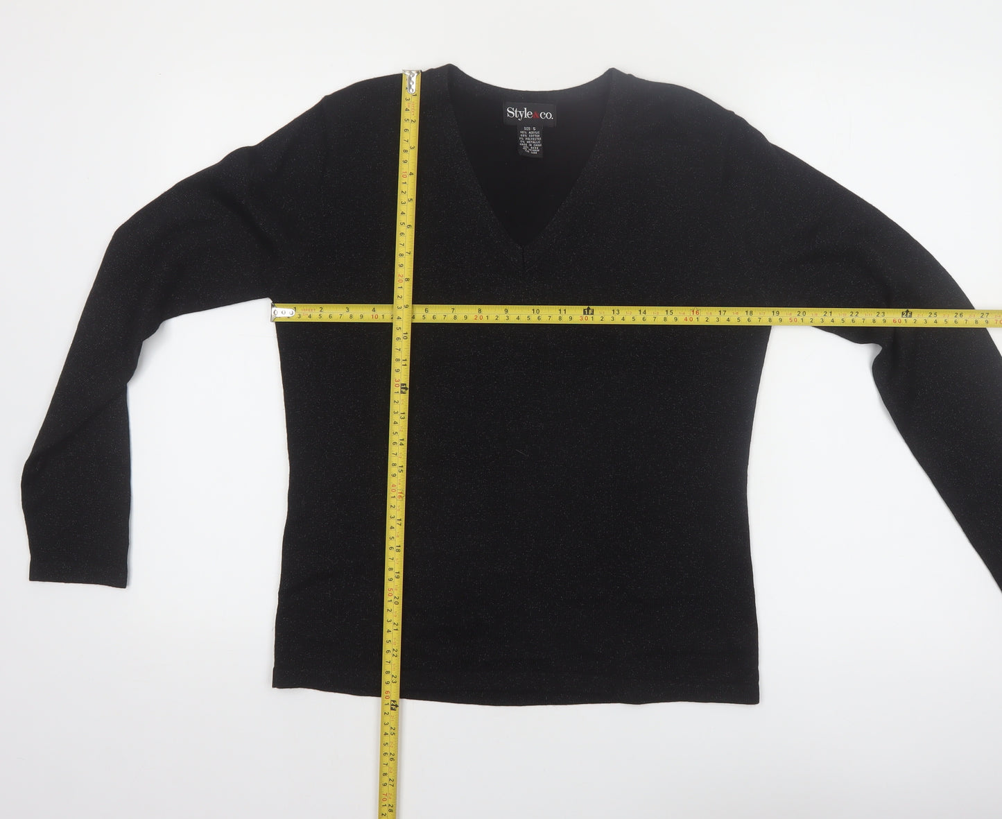 Style & Co Women's Black V-Neck Long Sleeve Pullover Jumper Size S