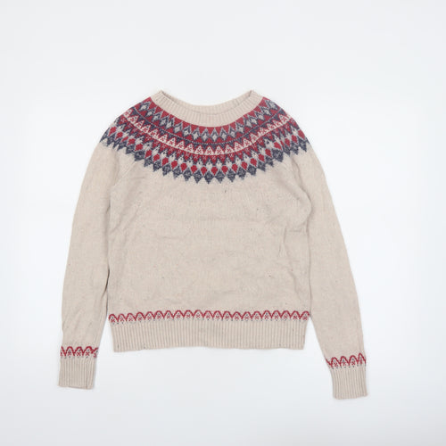Fat Face Women Ivory Fair Isle Pullover Jumper Size M Wool Blend
