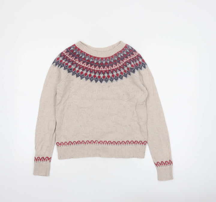 Fat Face Women Ivory Fair Isle Pullover Jumper Size M Wool Blend