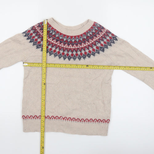 Fat Face Women Ivory Fair Isle Pullover Jumper Size M Wool Blend