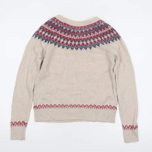 Fat Face Women Ivory Fair Isle Pullover Jumper Size M Wool Blend