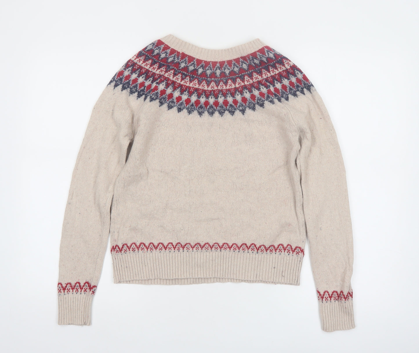 Fat Face Women Ivory Fair Isle Pullover Jumper Size M Wool Blend