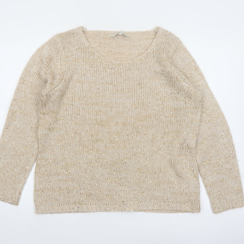 Debenhams Women’s Beige Sequin Knit Pullover Jumper Size 16