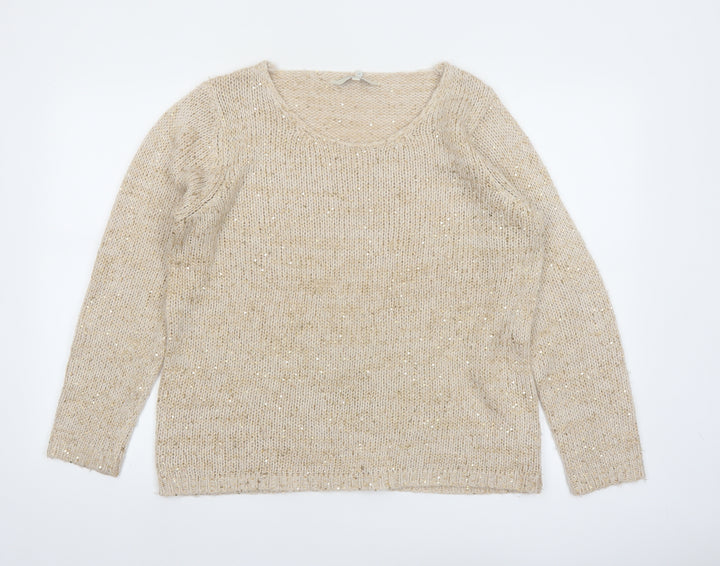Debenhams Women’s Beige Sequin Knit Pullover Jumper Size 16