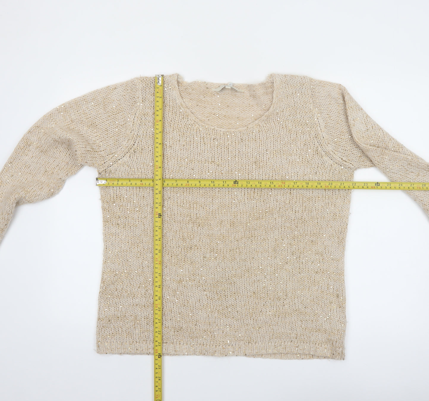 Debenhams Women’s Beige Sequin Knit Pullover Jumper Size 16