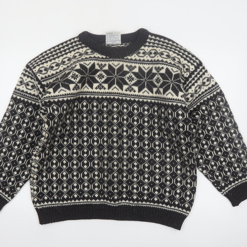 Voss Mens Black Wool Fair Isle Winter Jumper Size L