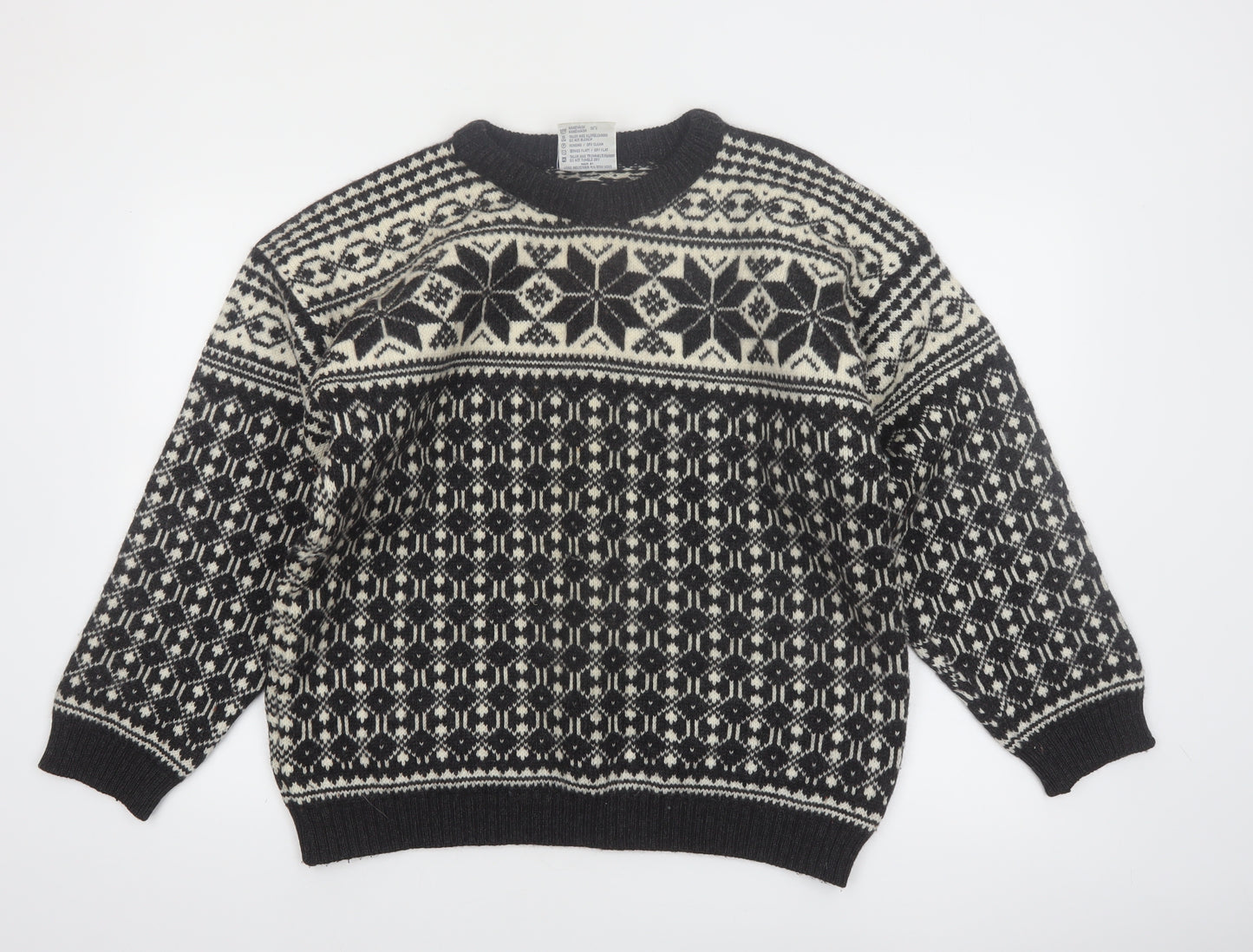 Voss Mens Black Wool Fair Isle Winter Jumper Size L