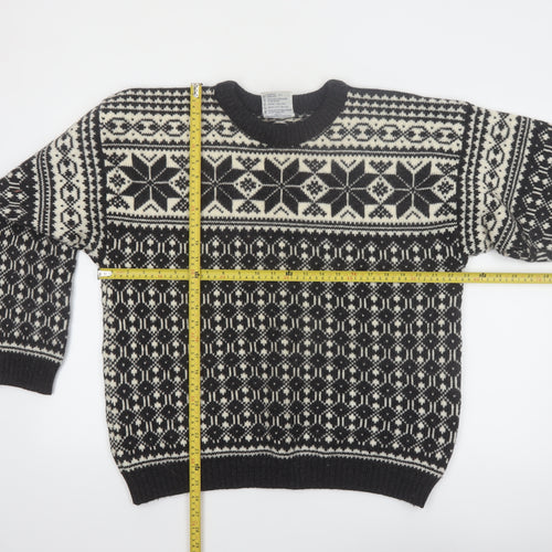 Voss Mens Black Wool Fair Isle Winter Jumper Size L