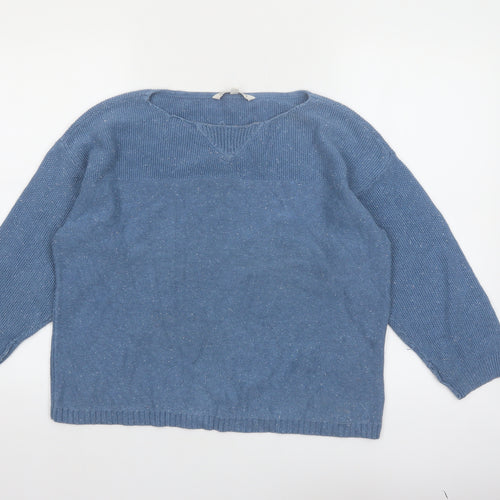 Fat Face Women Blue Cotton V-Neck Pullover Jumper Size 12