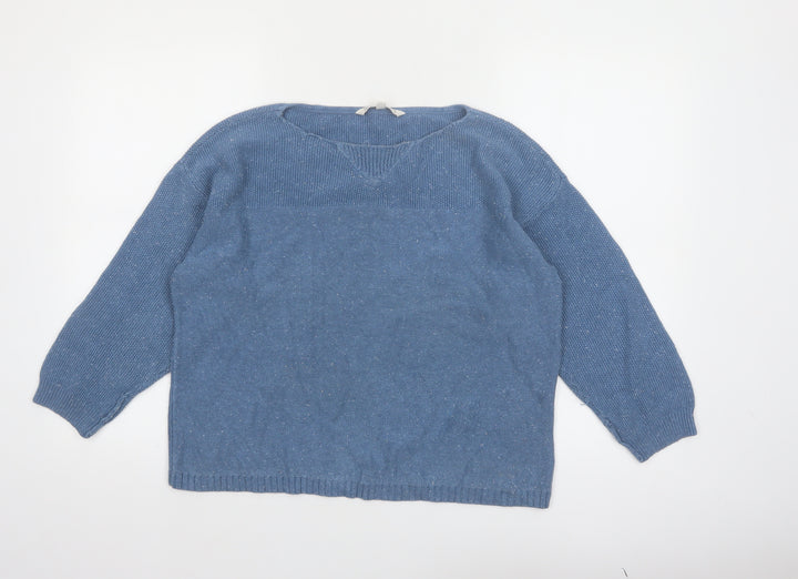 Fat Face Women Blue Cotton V-Neck Pullover Jumper Size 12