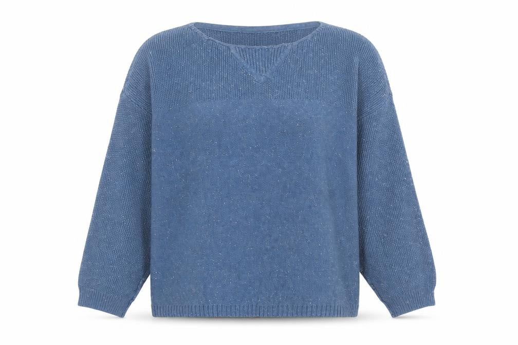 Front view of FatFace Women Blue Cotton V-Neck jumper, size 12