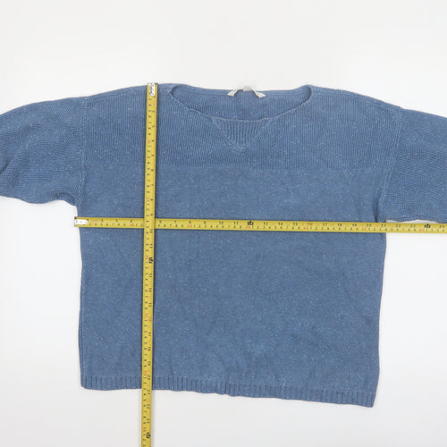 Fat Face Women Blue Cotton V-Neck Pullover Jumper Size 12