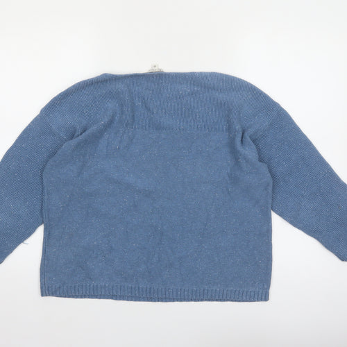 Fat Face Women Blue Cotton V-Neck Pullover Jumper Size 12