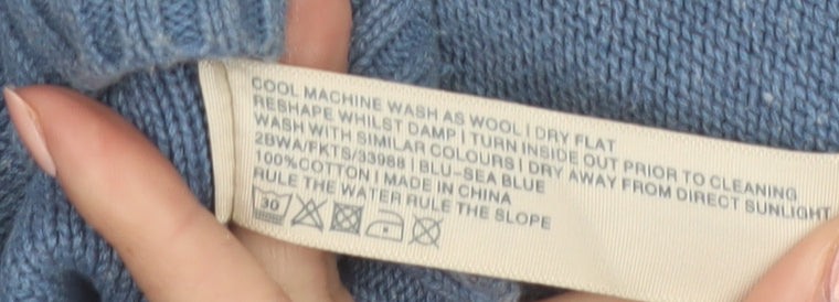 Fat Face Women Blue Cotton V-Neck Pullover Jumper Size 12