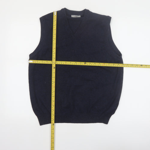 Marks and Spencer Men's Blue Cotton V-Neck Sleeveless Vest M