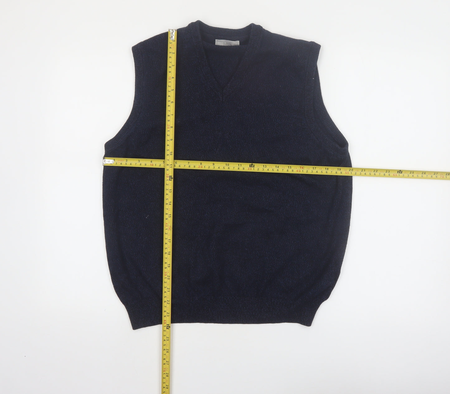 Marks and Spencer Men's Blue Cotton V-Neck Sleeveless Vest M