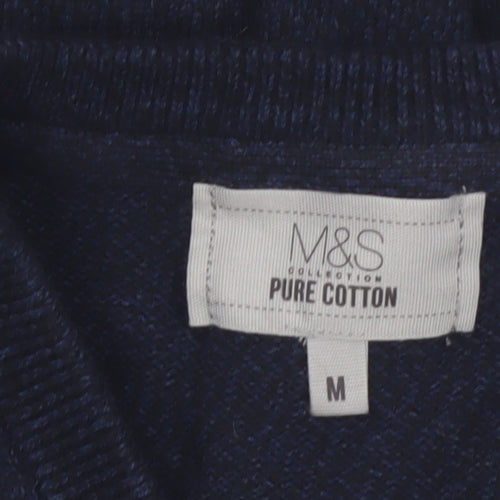 Marks and Spencer Men's Blue Cotton V-Neck Sleeveless Vest M
